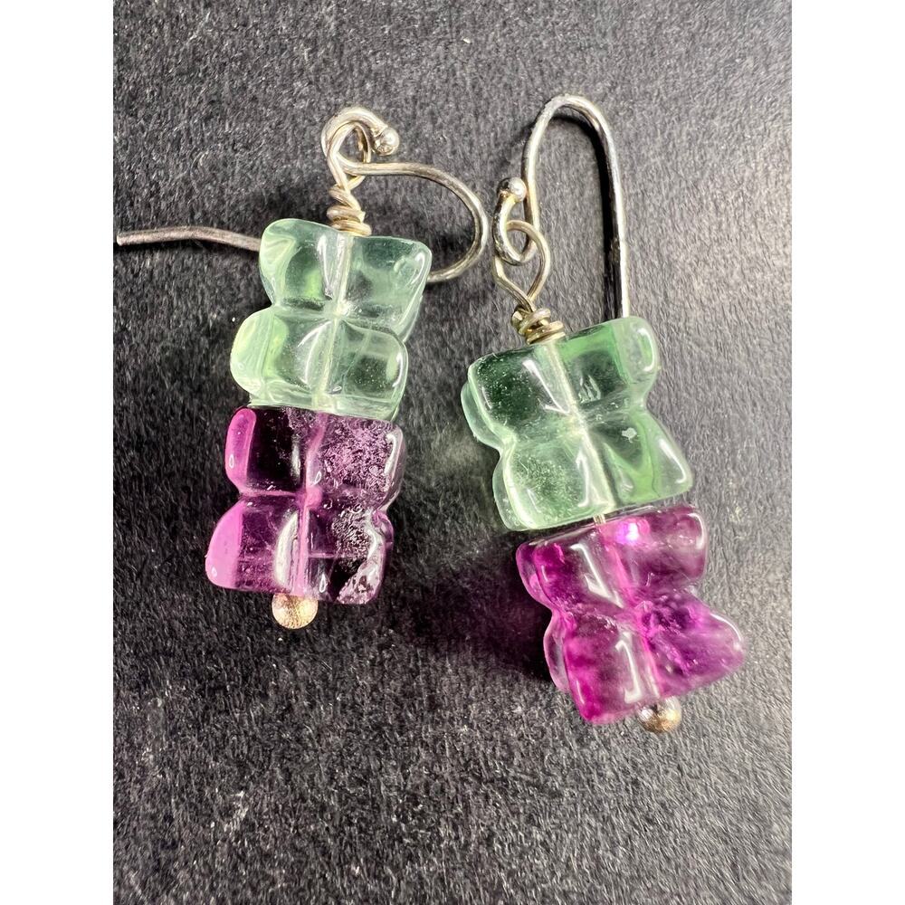 Sterling Silver Carved Fluorite Flower Drop Earrings